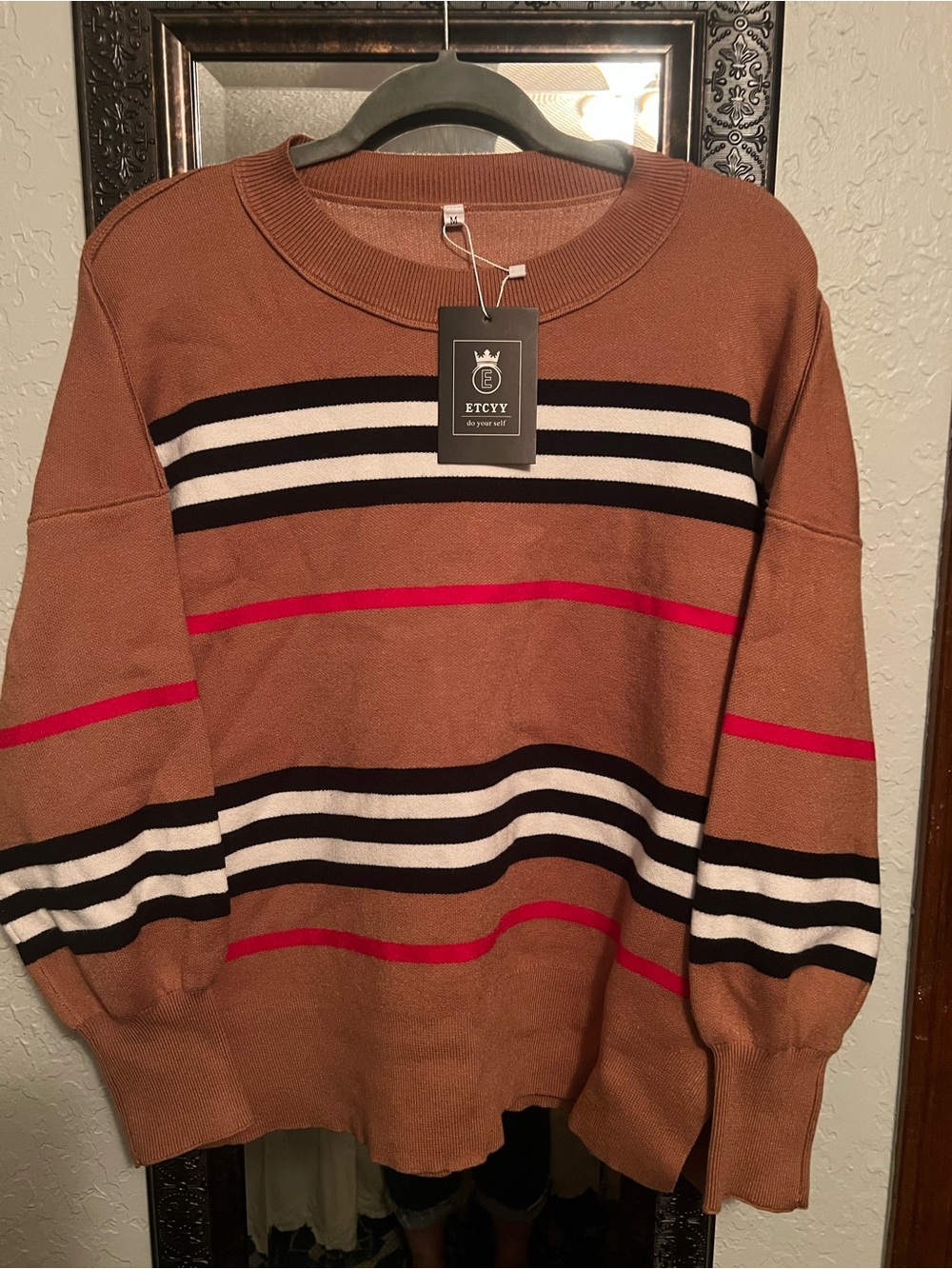 Women’s Brown Striped Crewneck Sweater